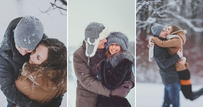 Позы для зимней фотосессии на улице пары